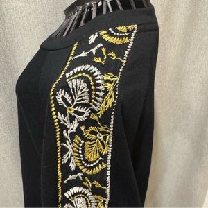 Anthropologie W5 Embroidered Puff Sleeve Cropped Shirt Black Gold - Small